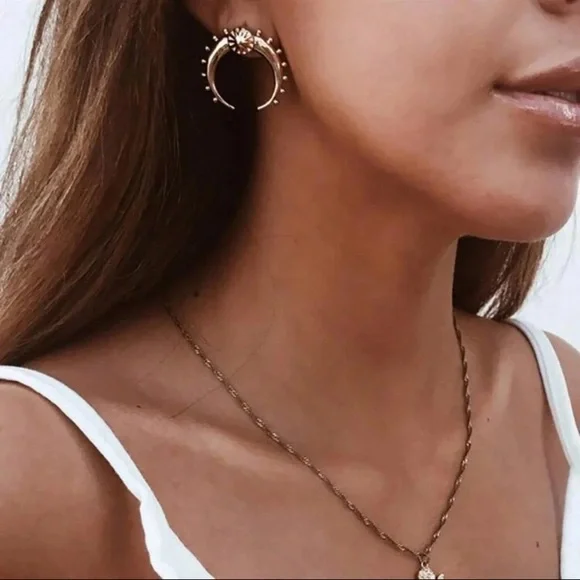 Bold Gold Crescent Hoop Earrings – Stainless Steel - Picture 9 of 14